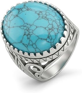 Missmister Creations: Brass Silver Natural Turquoise Firoza finger ring for Men (MM5792ORMI) Price In India