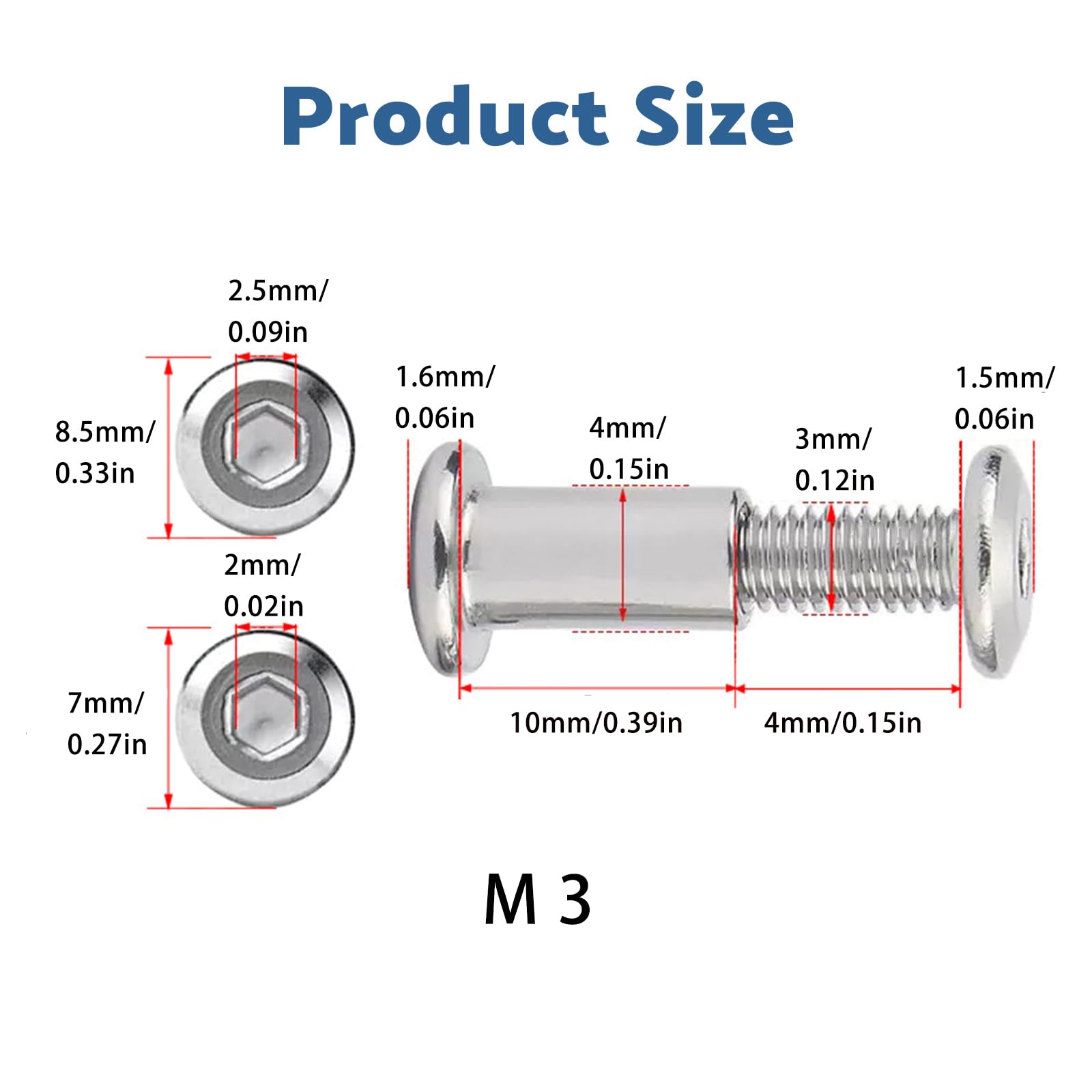 SHUNCHG 10pcs Furniture Connecting Screws M3x10mm Cabinet Connector Bolts,Hex Drive Socket Cap Bolts Barrel Nuts Sleeves Cupboard Joining Fixing Bolt for Frames Wood Boards - Image 2