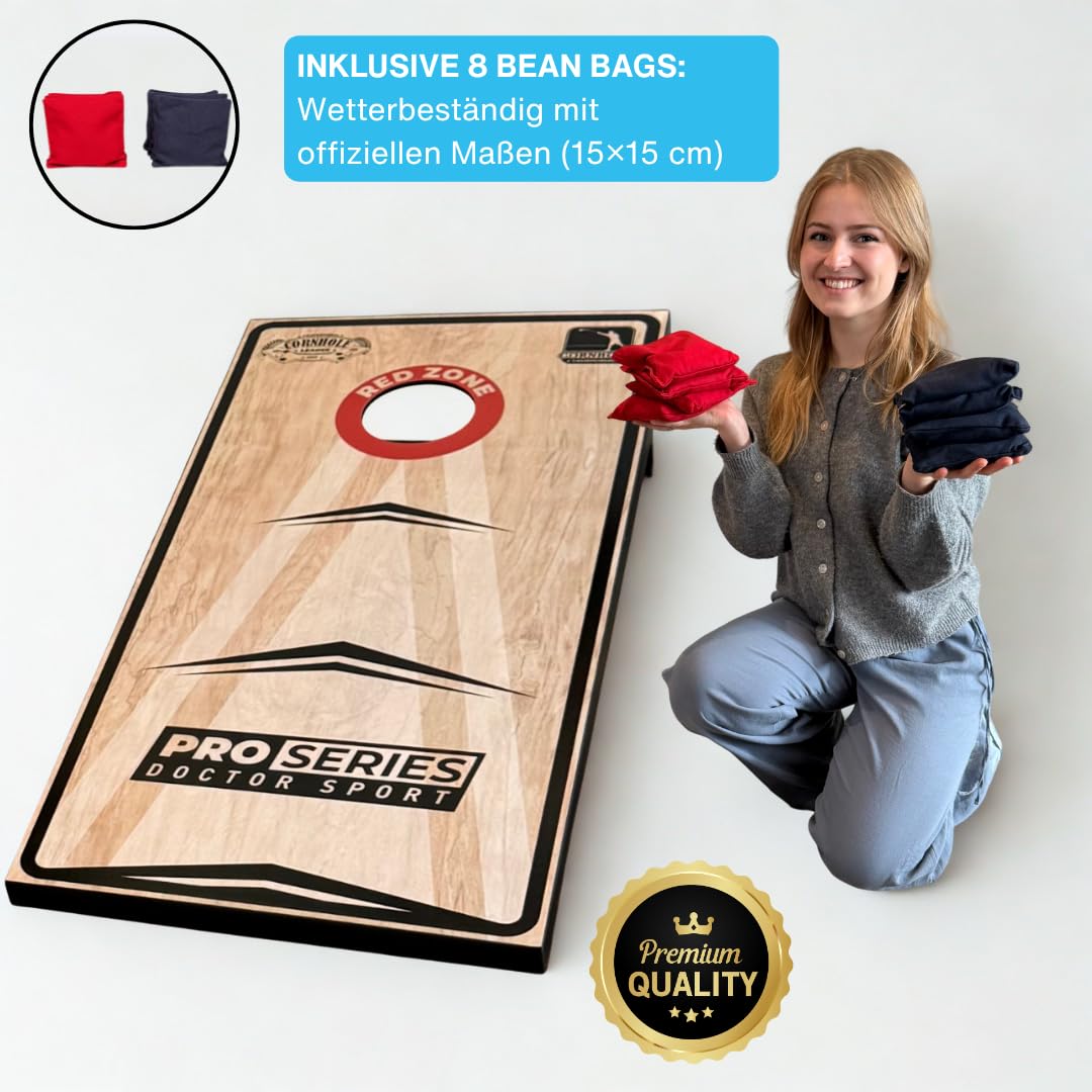 Cornhole Professional - 1x Brett - 120x60 cm – Offizielle 15x15 cm große Bean Bags – in Tragetasche – Red Zone Original - Cornhole League 1883