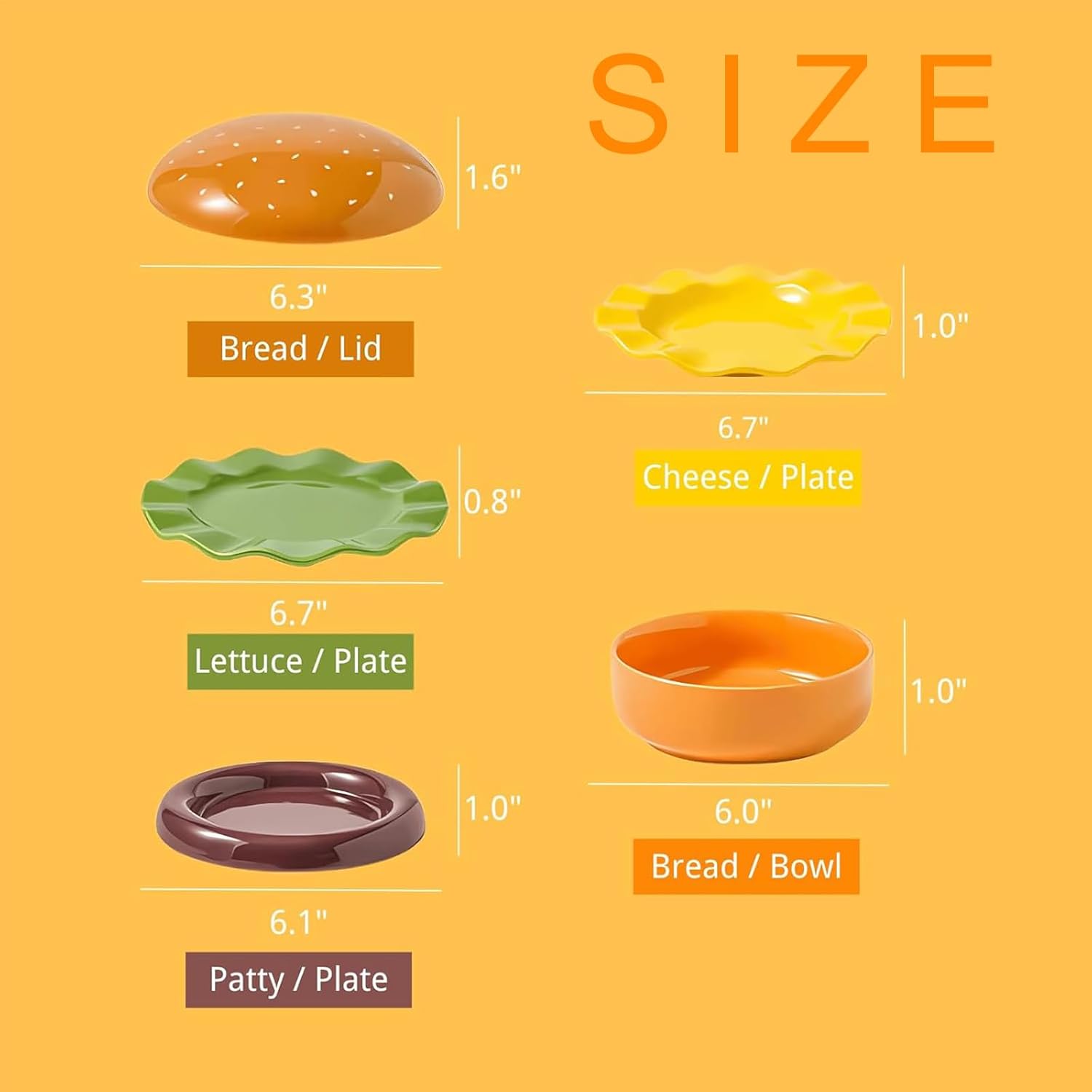 2026 Ceramic Hamburger Plate Set - Large Size, Novelty Stackable Hamburger Plates with Bowl, Saucer Plate & Lid, Burger Design, Cute Hamburg Style Dessert Plates & Snack Bowls, Dishwasher Safety