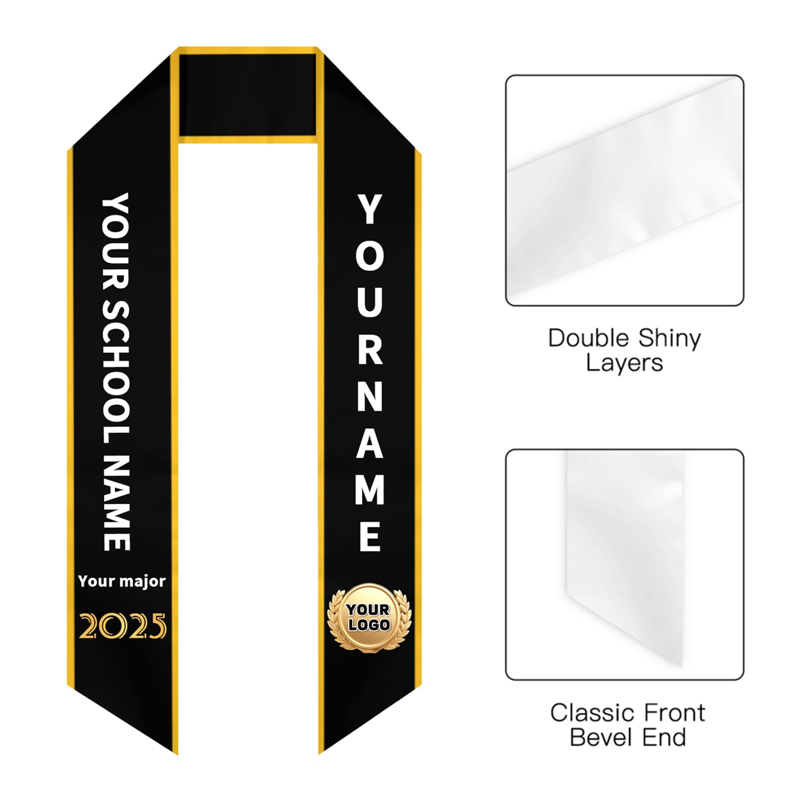 HAIPUFAFA Custom Graduation Stole,Personalized Graduation Stole Class of 2025 Customized Graduation Sash Gifts (Style 3)