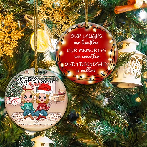 Gifts For Best Friends, Best Sisters Christmas Ornaments, Our Laughs Limitless Memories Countless Friendship Endless Christmas Ceramic Ornament For Xmas Tree Decors Holiday Birthday And New Year Gift #TOP5