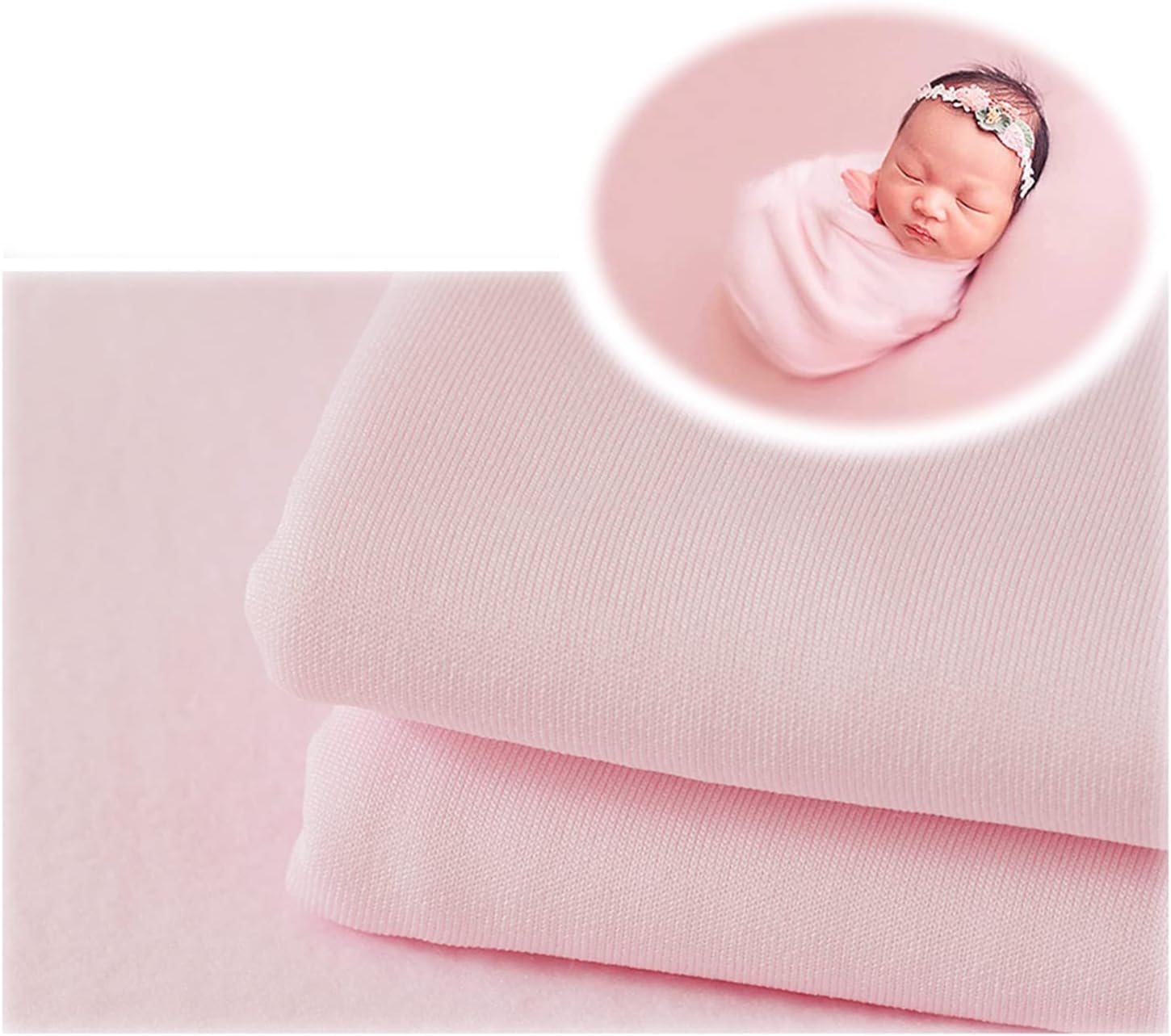 3Pcs Newborn Photography Props Baby Photoshoots Photo Posing Wraps Backdrops with Headband Stretch (Wrap + Backdrop + Headband, Light Pink)