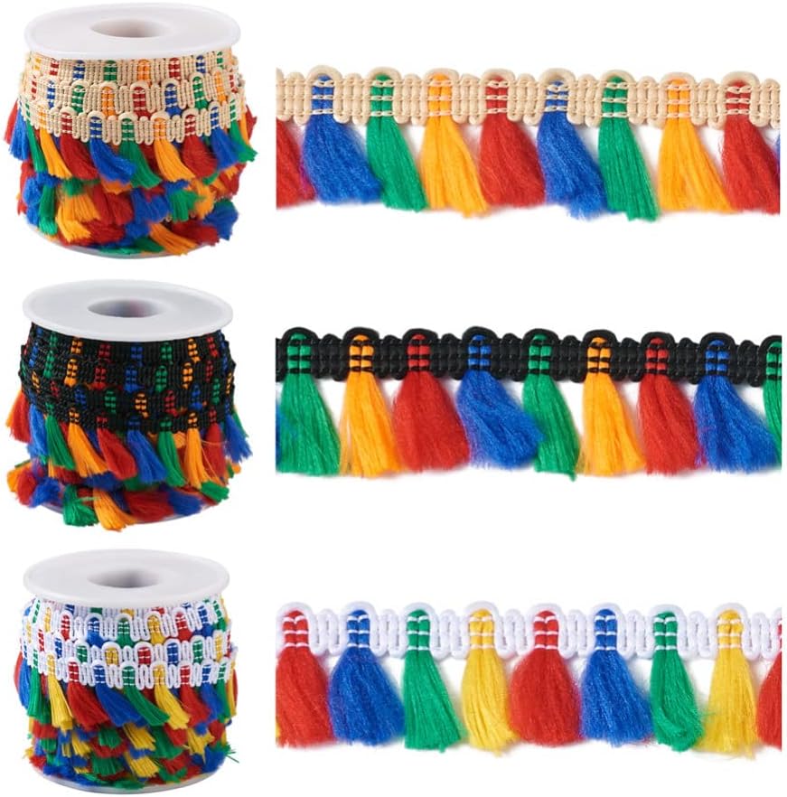 30 Yards Colorful Mini Tassel Fringe Trims Polyester Wide Lace Tassel Cotton Lace Ribbons Sewing Lace Trimming for DIY Crafts Curtains Tablecloths Home Furniture Decor
