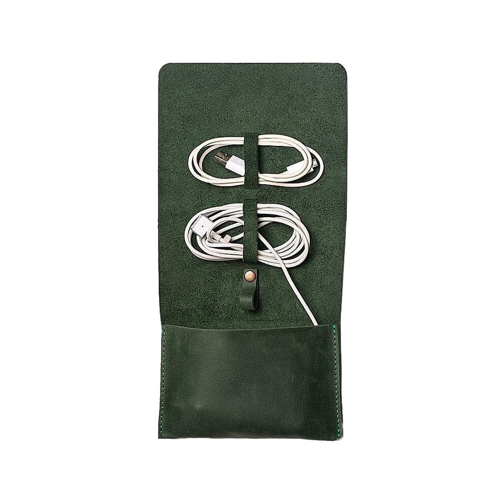 INCARNE Organizador de cables de fin de semana, estuche de escritorio para cables de viaje, bolsa de cables para almacenamiento de cables, bolsa organizadora de cables de cuero pequeña (verde)
