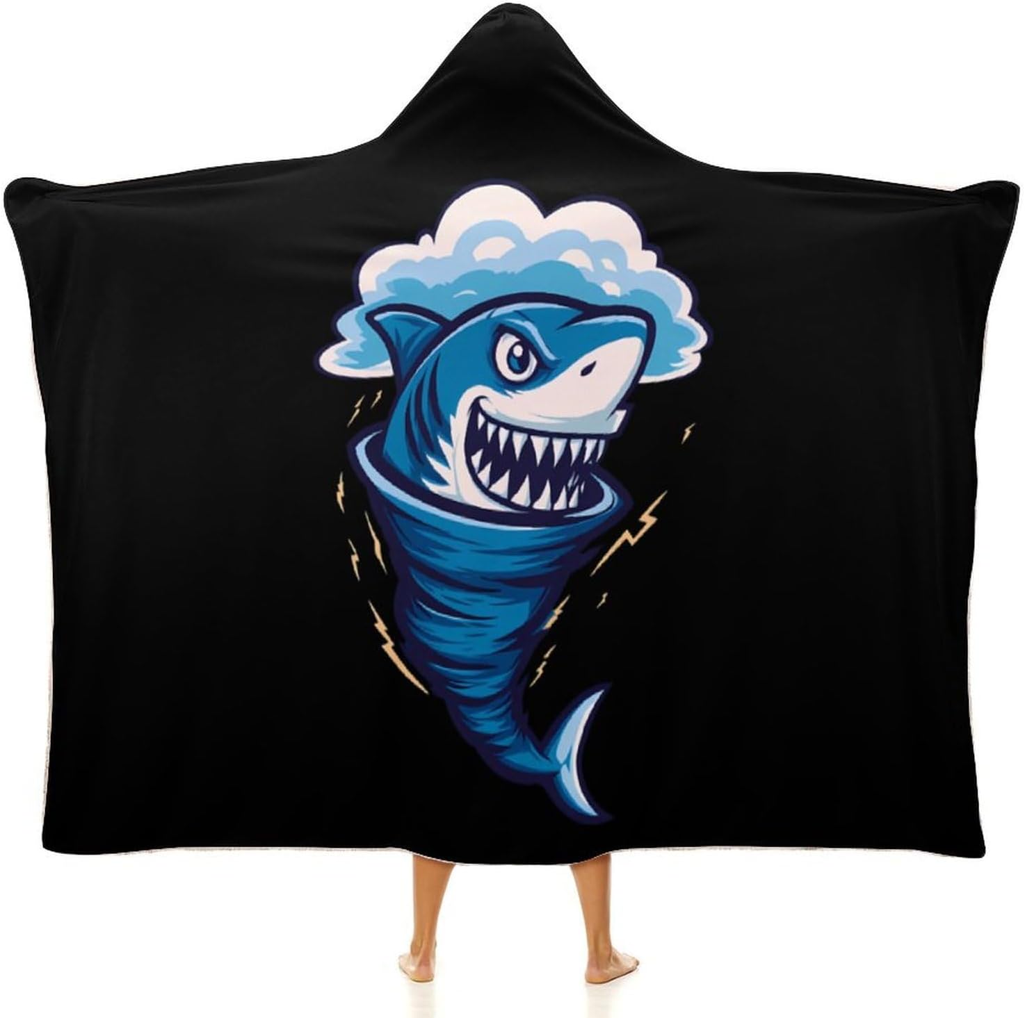 Shark Tornado Storm Hurricane Wearable Blanket Oversized Throw Cape | Cozy Hooded Blanket Gifts for Women Men