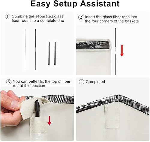 Miniatura 6 de ZERO JET LAG Cesta de lavandería de 72 litros con asas, canasta grande para ropa sucia, plegable, cesta para ropa sucia (rayas azul)