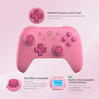 8Bitdo Ultimate 2C Bluetooth Denetleyici, Switch 2, Switch/OLED/Lite, Hall Effect Joysticks, Doğrusal Olmayan Dijital Tetikleyiciler, Yeniden Eşlenebilir L4/R4 Tamponlar, 6 Eksenli Hareket, Rumble Titreşimi (Pembe)
