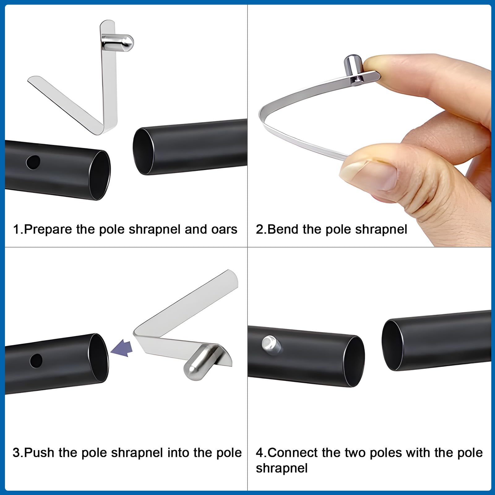INCREWAY Zeltstangenklemmen, 8 Stück Kajak-Paddel-Feder-Schnappclips, Zeltstangen-Druckknopf-Federclips für Camping-Kajak-Paddel-Zeltstange, 8 mm Knopf + 60 mm lang Sport & Freizeit
