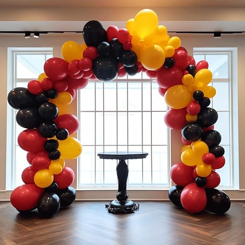 Miniatura 8 de YUNGSUN Kit de arco de guirnalda de globos, 155 globos de látex de 18 pulgadas, 10 pulgadas, 5 pulgadas, amarillo, rojo, negro, para cumpleaños,