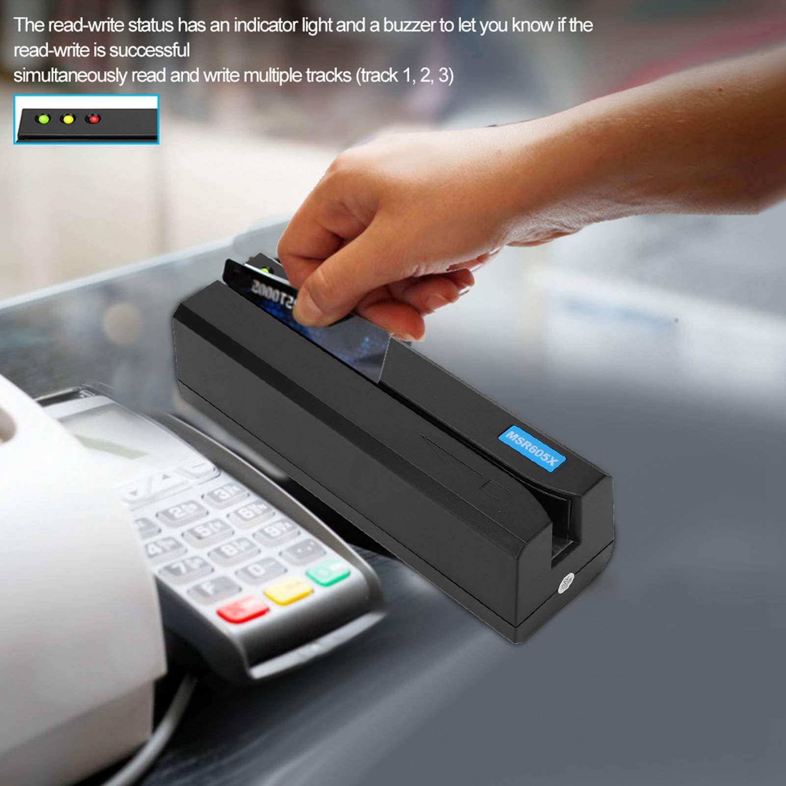 Mxzzand Lecteur de Carte MSR605X, Graveur USB pour Carte de Crédit et Bande Magnétique 3 Pistes, Compatible MSR 206