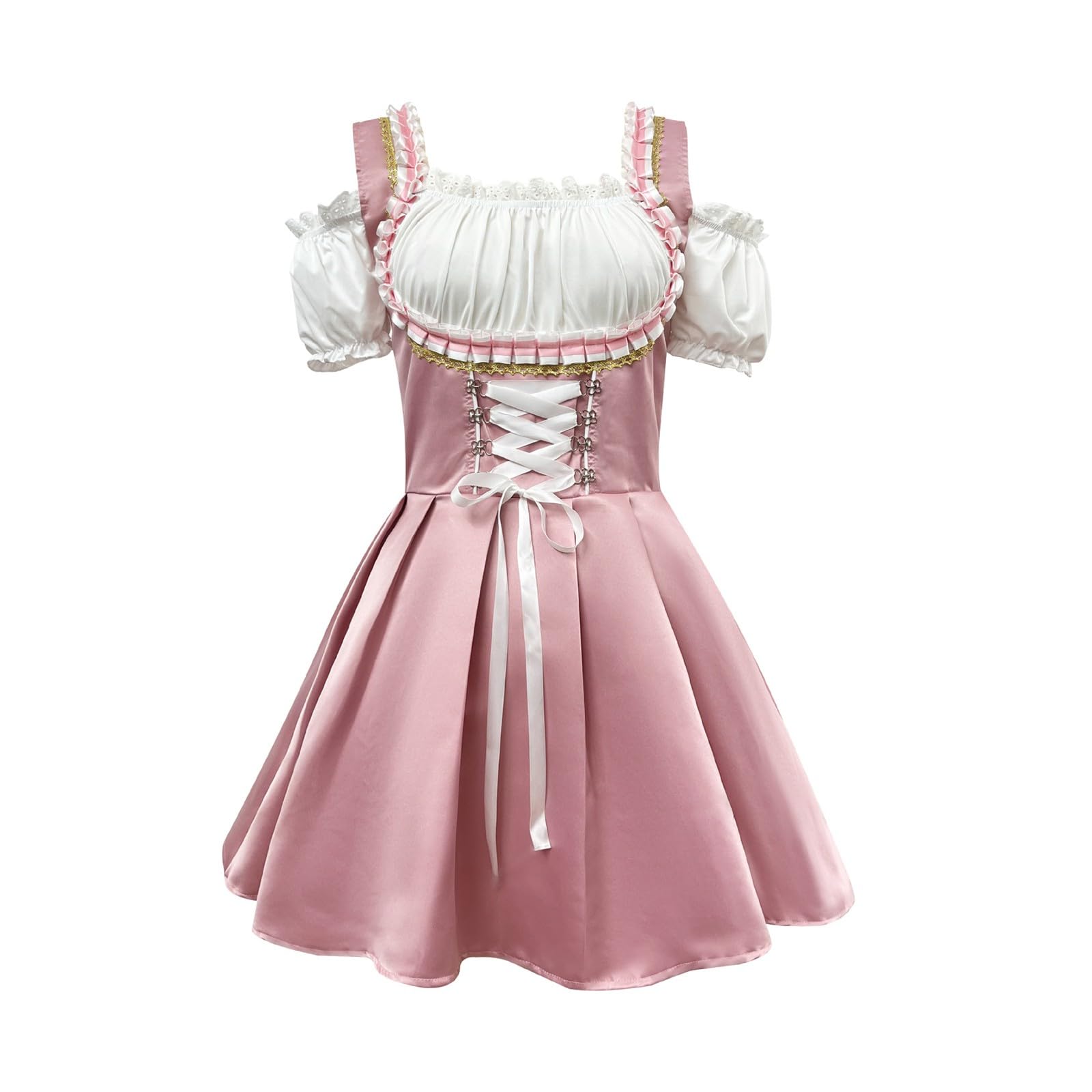 Dirndl | Oktoberfest Damen Outfit mit Spitze Schürze 3 Teilig für Besondere Anlässe Pink