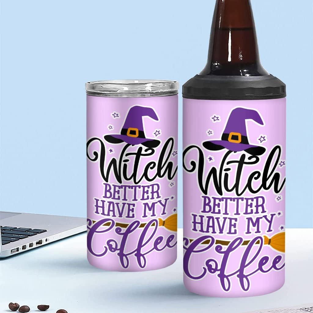 Witch Better Have My Coffee Insulated Slim Can Cooler - Text Design Can Cooler - Funny Insulated Slim Can Cooler