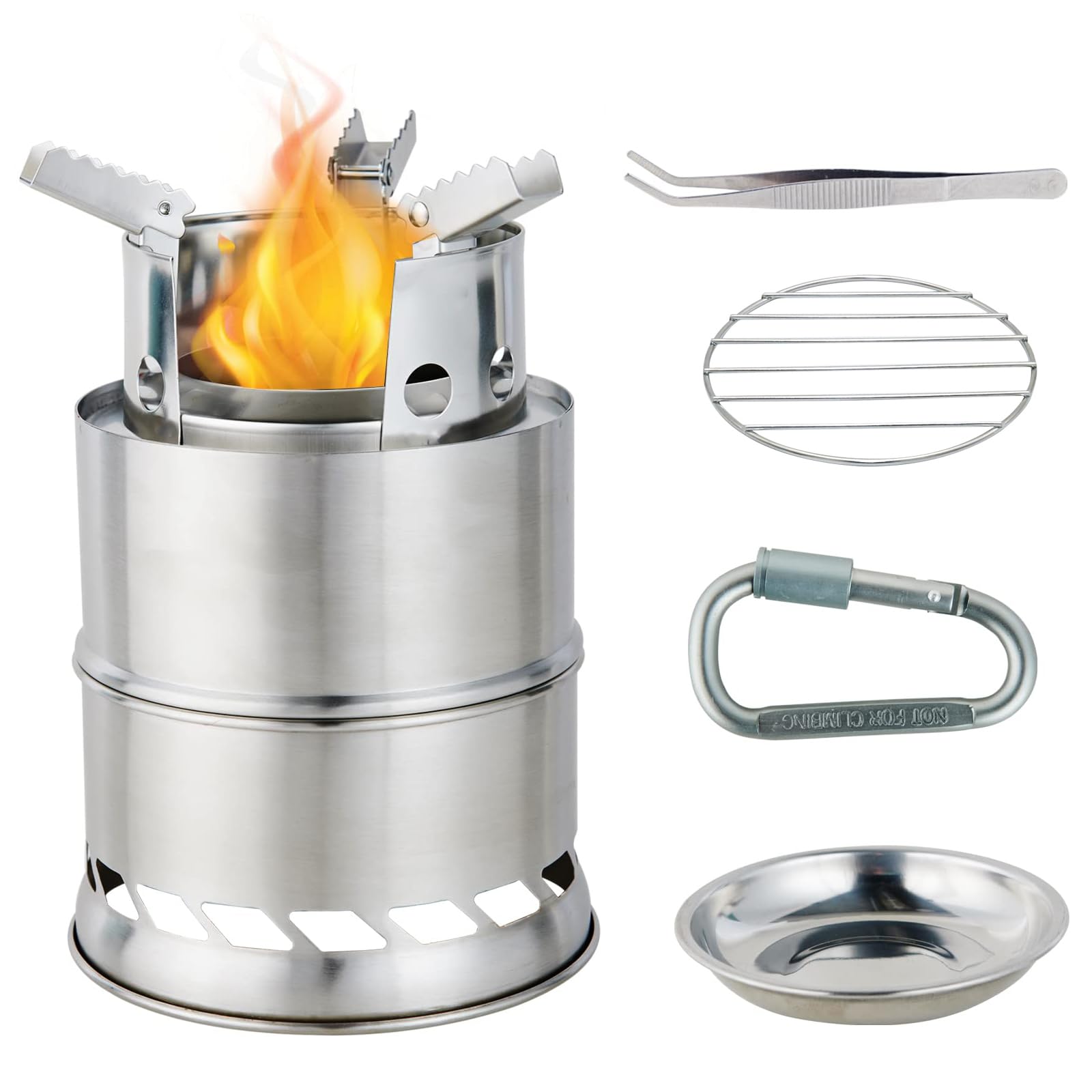 MEETSUN Mini Portable Wood Burning Stove, Camping Stove Foldable Stainless Steel Backpacking Stove Camping Cookware Rocket Stove Solid Alcohol stove for Camping Hiking Picnic Indoor Outdoor