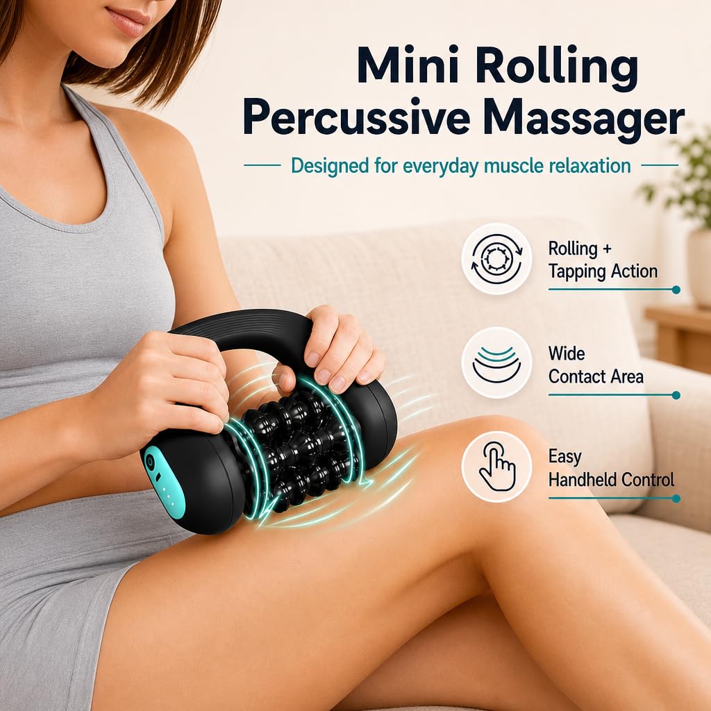 Masajeador Eléctrico de Mano con Rodillo - Rodillo Masajeador Anticelulítico, 3 Niveles de Intensidad, Masaje Profundo Piernas y Cuerpo (Gris)