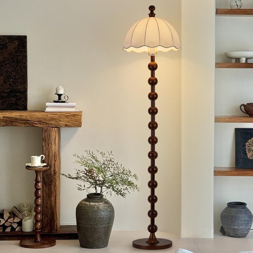 HGJHJJHK Wabi-sabi Wooden Floor Lamp 64.2" Linen Floor Light Walnut Globe Body Tall Lamp with E26 Dimmable Drum-Shaped Fabric Standing Light for Living Room Meeting Room Study Bedroom