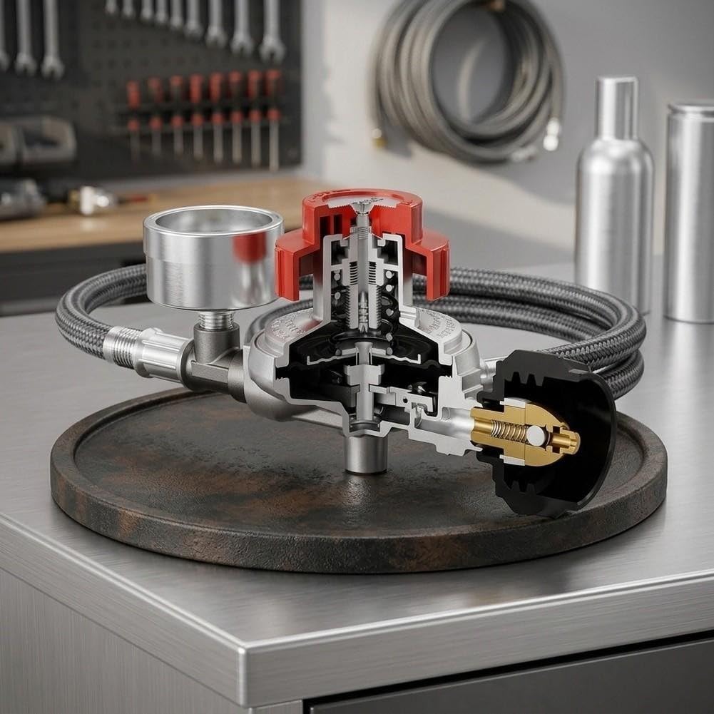 Regolatore Propano Regolabile con Manometro e Tubo per intrecciato 5FT per Grill BBQ per campeggio Stufa Gas per qcc1(12FT)