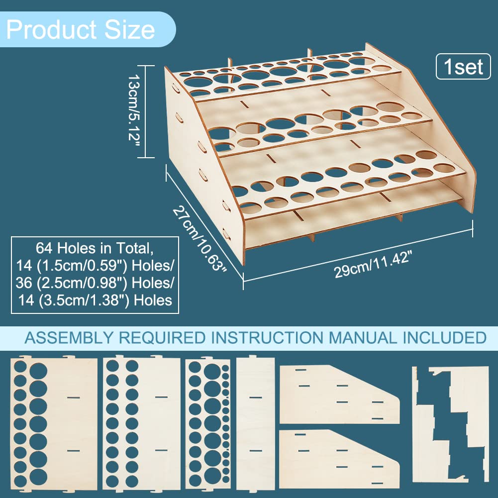 nbeads 3-Lagiger Farb- Und Pinselhalter Aus Holz, Wooden Craft & Brash Rack Holzmaserung Laminat Multi-Layer-Schreibtischständer, Halten Sie 50 Farbflasche Und 14 Pinsel