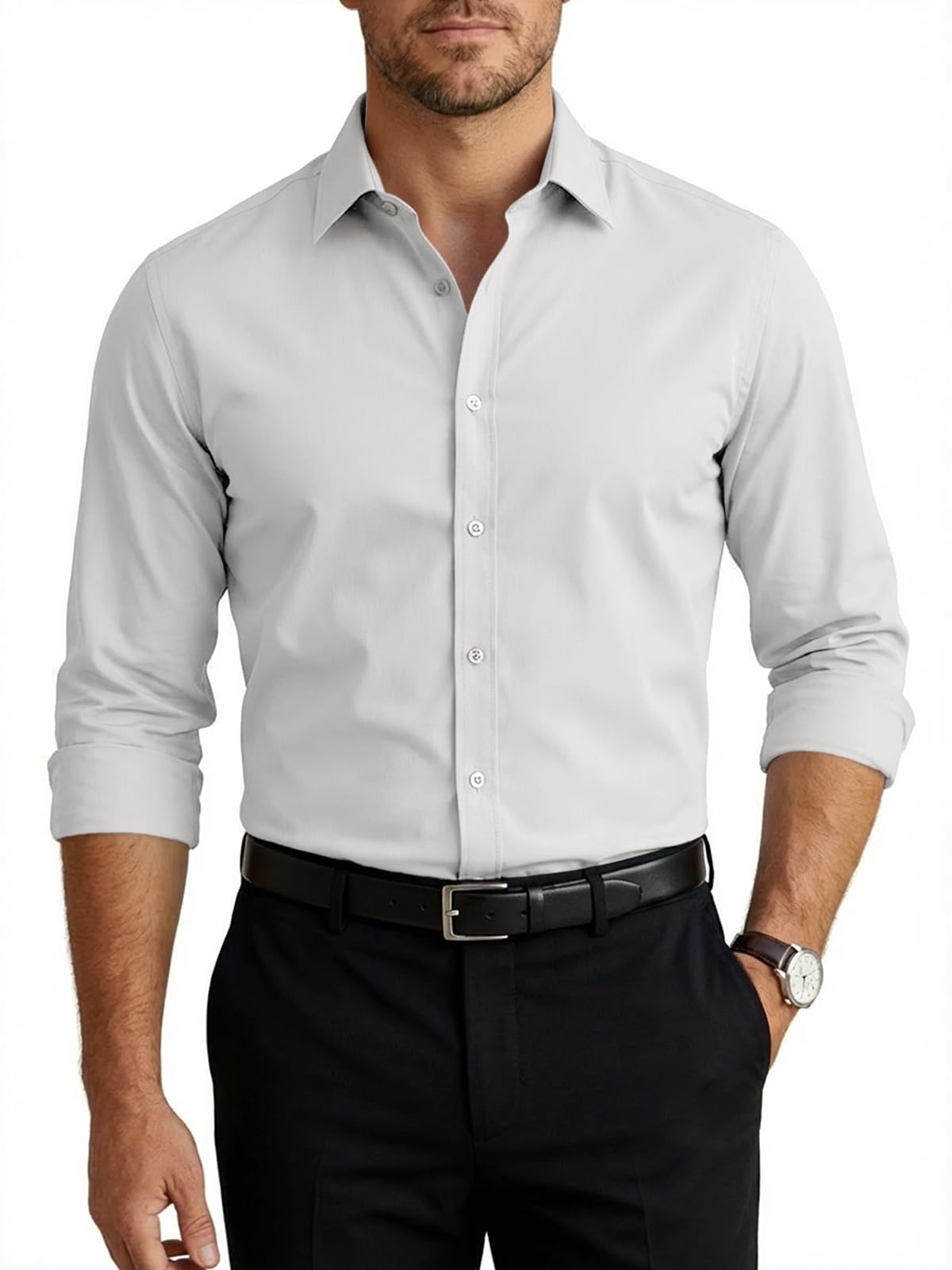 Runcati Herren Hemd Langarm Stretch Herrenhemden Regular Fit Bügelleicht Businesshemd Leicht Wasserabweisend Anzughemd für Freizeit Hochzeit