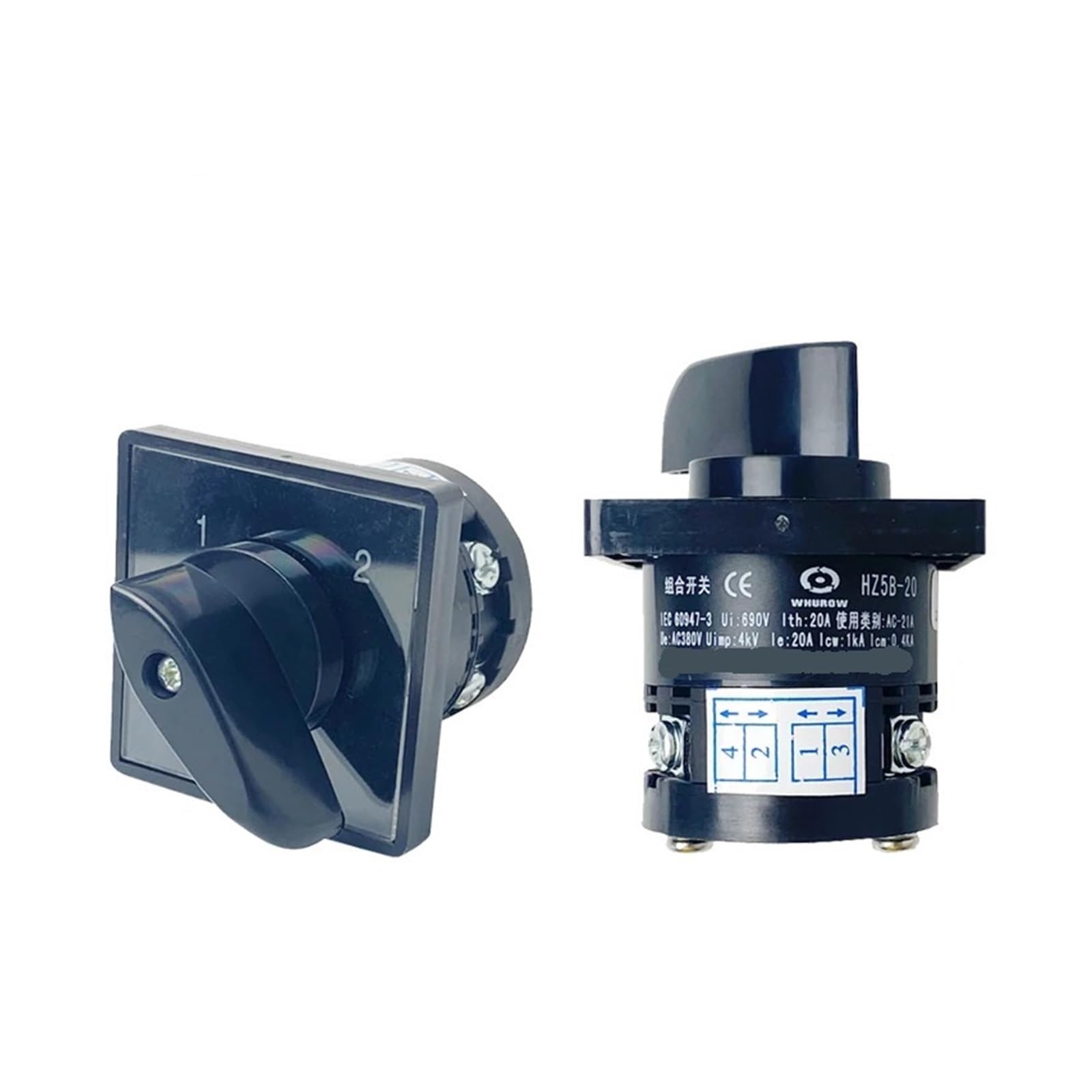 VSPPJYFG 2 Position ON-ON 4 Terminals 1 Pole 20A Latching Manual Rotary Cam Changeover Switch HZ5B-20/1