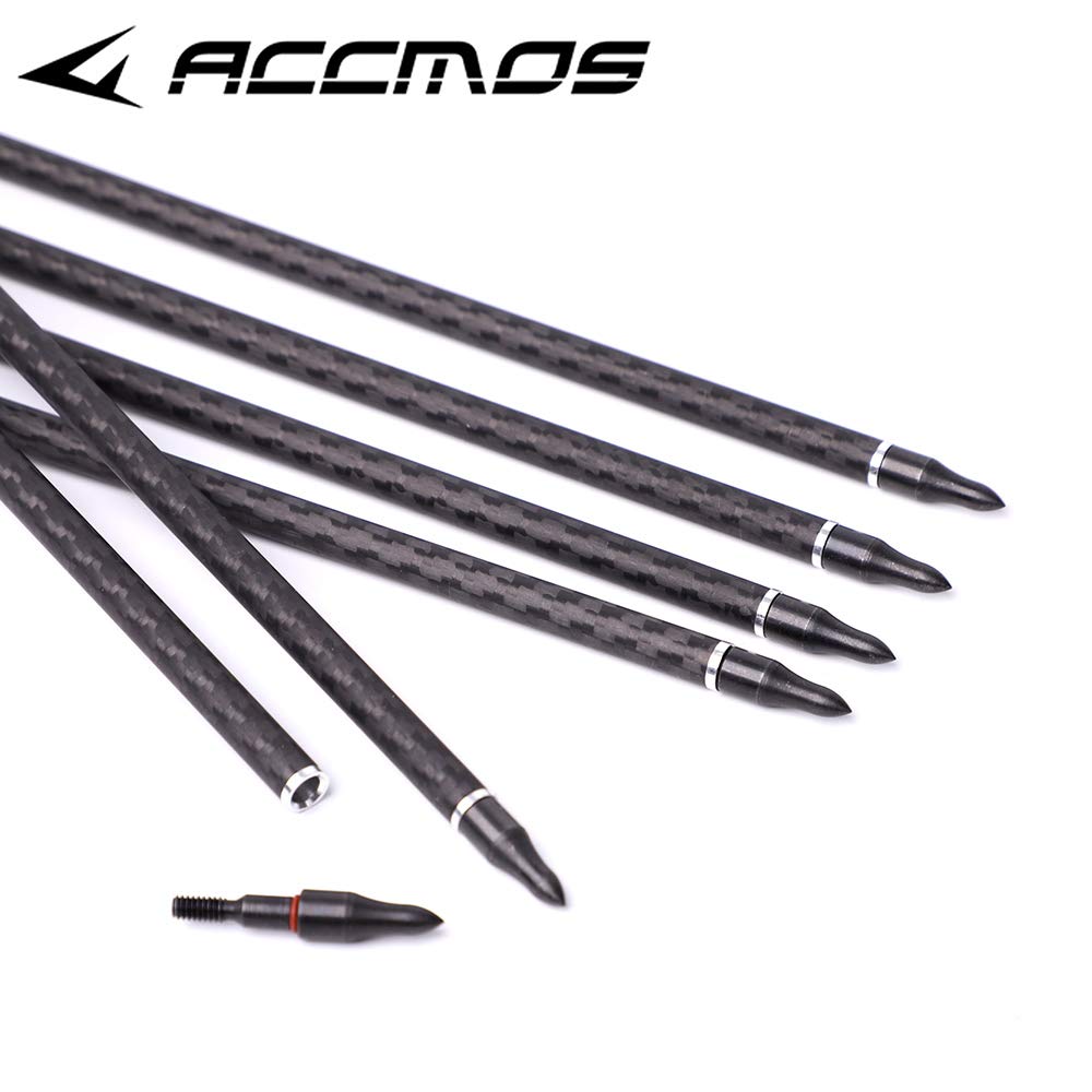 ACCMOS 12 Jagdpfeile für Erwachsene und Jugendliche ID 6,2 mm 100% 3K Weave Carbon Arrows Shafts Spine 200 250 300 350 400 500 Pfeil und Bogen Bogenschießen Pfeilzubehör