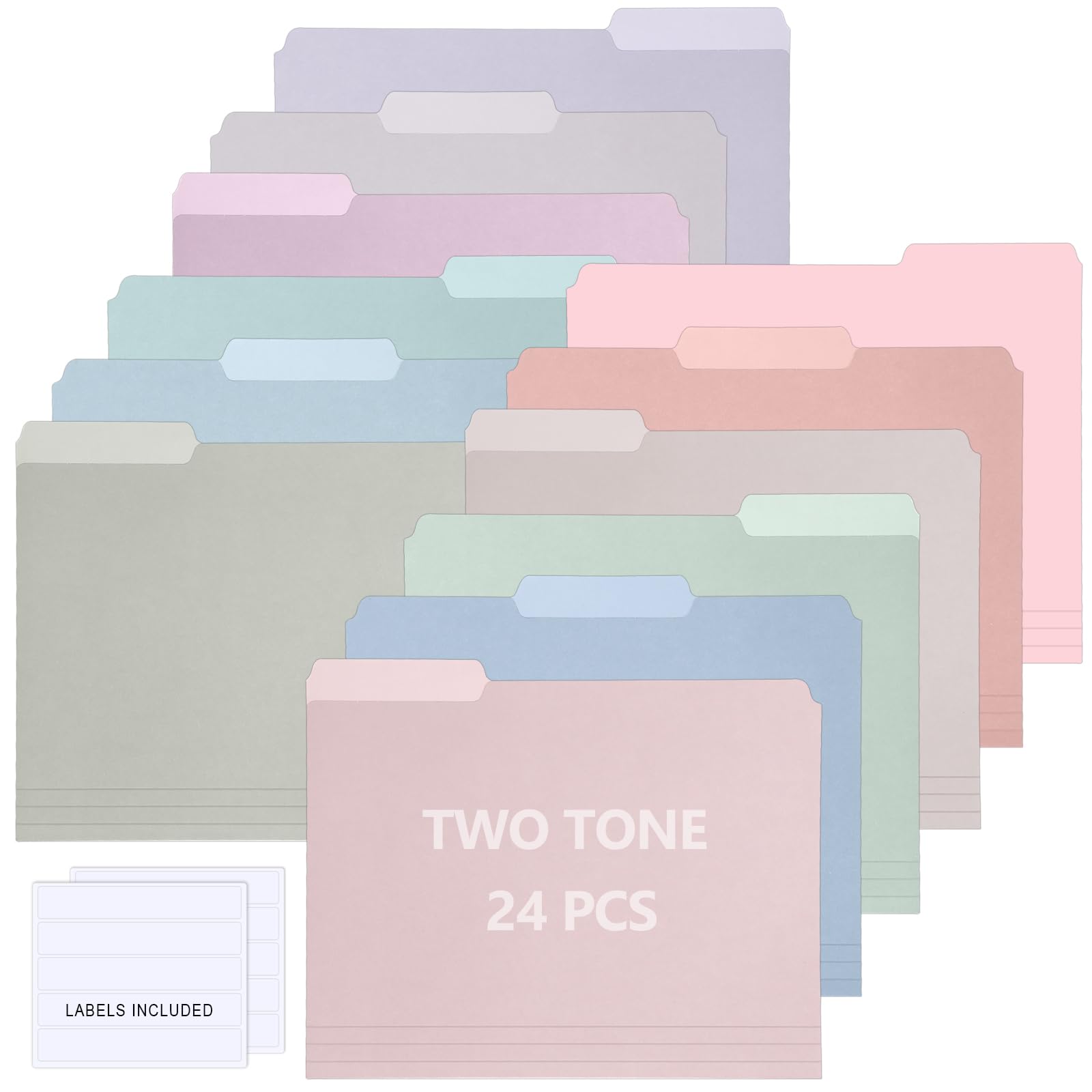 gisgfim 24 Pcs Two Tone Colored File Folders 1/3 Cut Tab Letter Size Manila File Folder with Tabs Decorative Assorted Position File Folders for Office