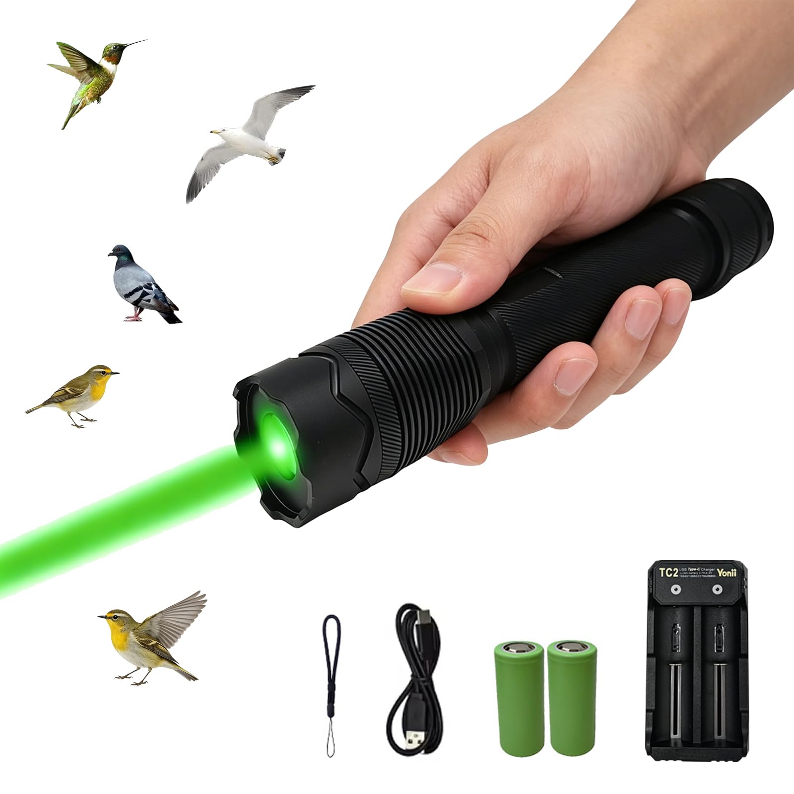 Dissuasore Laser per Uccelli da Esterno, Portatile Deterrente per Piccioni e Uccelli, Ricaricabile Dispositivi Anti-Uccelli, IP65 Impermeabili, 6 modalità Laser