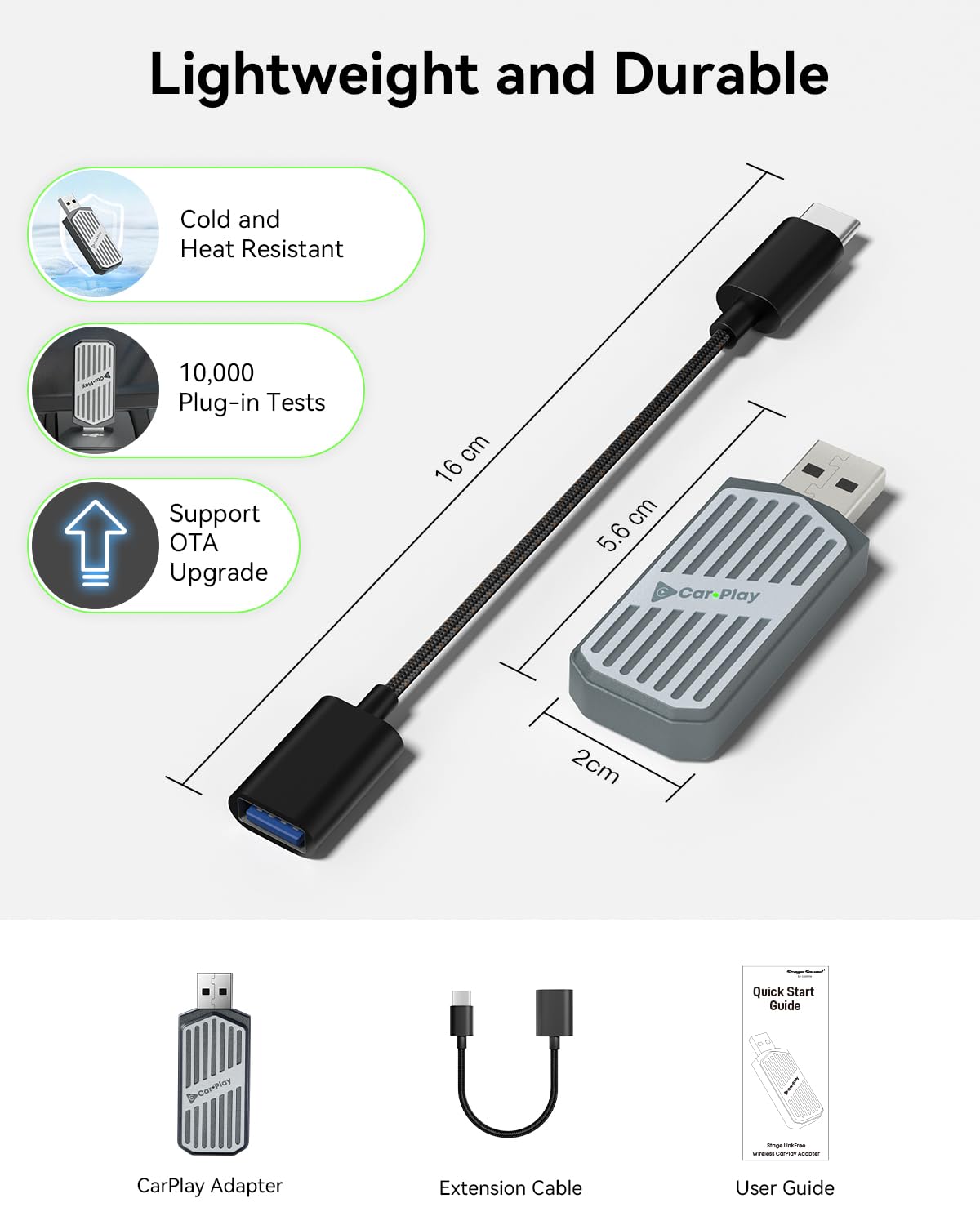 StageSound Mini bezprzewodowy adapter CarPlay & Android od Wired CarPlay na bezprzewodowy, Plug & Play, niskie opóźnienia, stabilne połączenie, złącze USB-A/C, kompatybilny z iPhone i Android