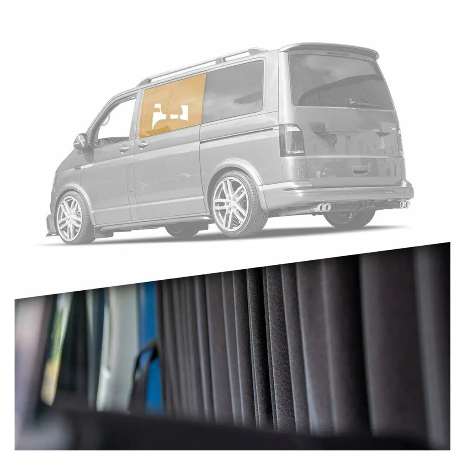Vitres Latérales Pare Soleil Noir/gris 50*47 Cm Rail Plastique Extensible Latérale Voiture Pare-soleil Rideau Fenêtre Automatique Avec Cordon Élastique Pour VW T5 T6 2003 - 2015 Protege Soleil(Le noir
