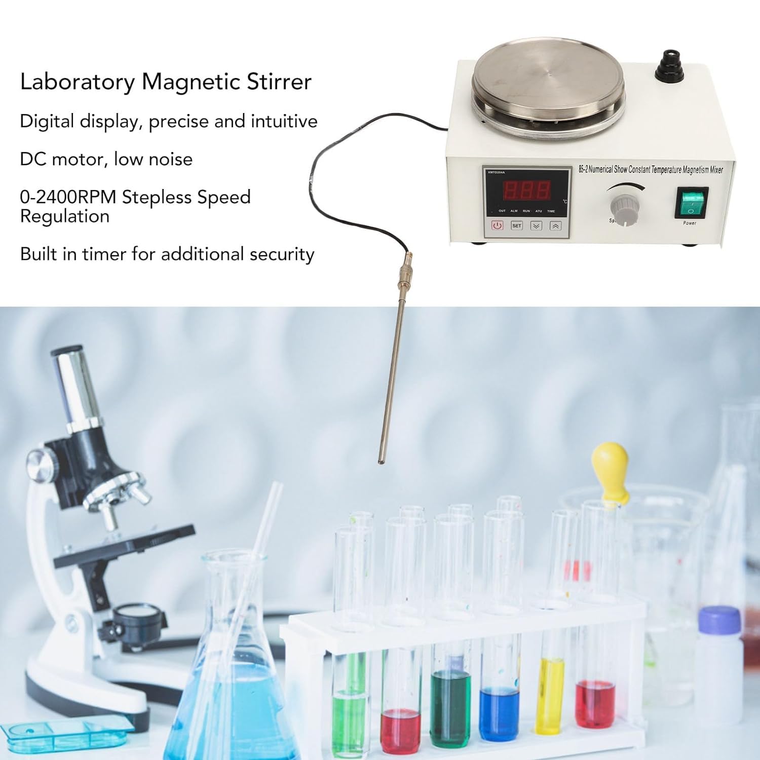 COYEUX Agitador magnético, agitador magnético con Pantalla Digital de 0 a 2400 RPM, Placa Caliente magnética con Calentamiento de Temperatura, para experimentos de Laboratorio de 50 a 1000 ml