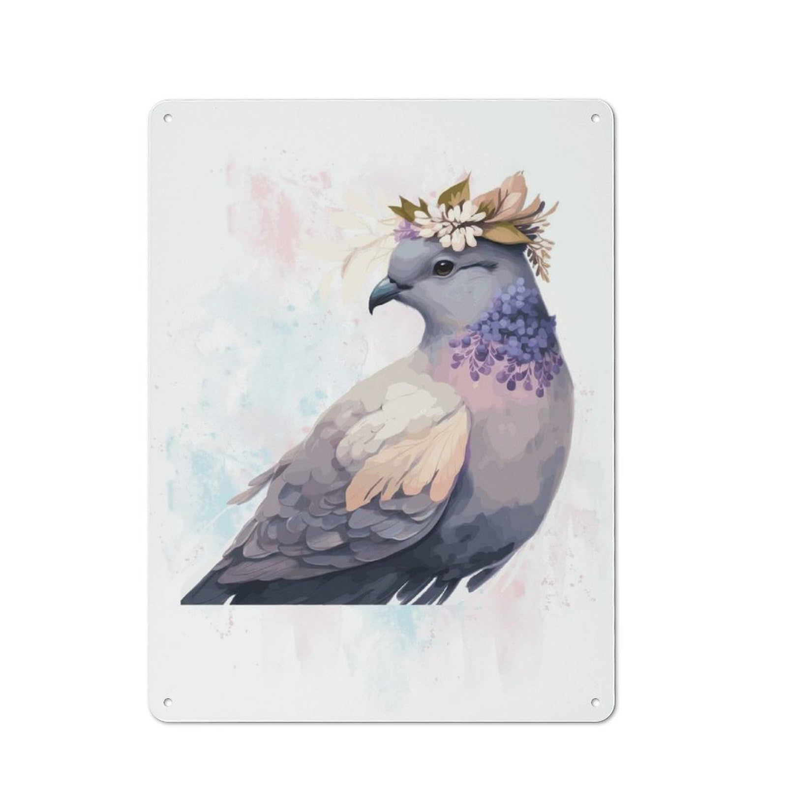 Floral Watercolor Dove Farmhouse Metal Sign 40x30cm, Barn Style Rustic Kitchen Decor for Cottage, Kitchen, Hallway Or Breakfast Nook