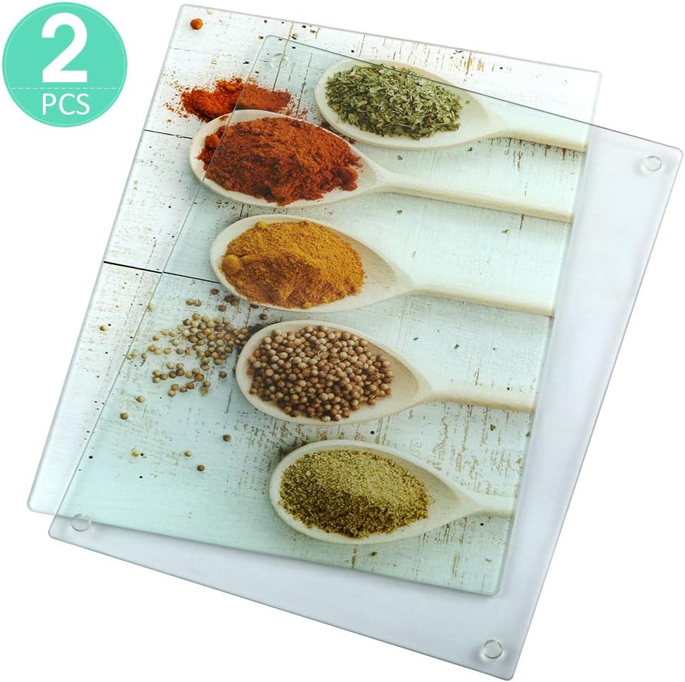 Tempered Glass Cutting Board Set of 2, Long Lasting Clear Glass and Kitchen Art Glass Cutting Board Modern Decorative, Non-Scratch, Heat Resistant, Shatter Resistant, 11.8 x 15.8 Inch