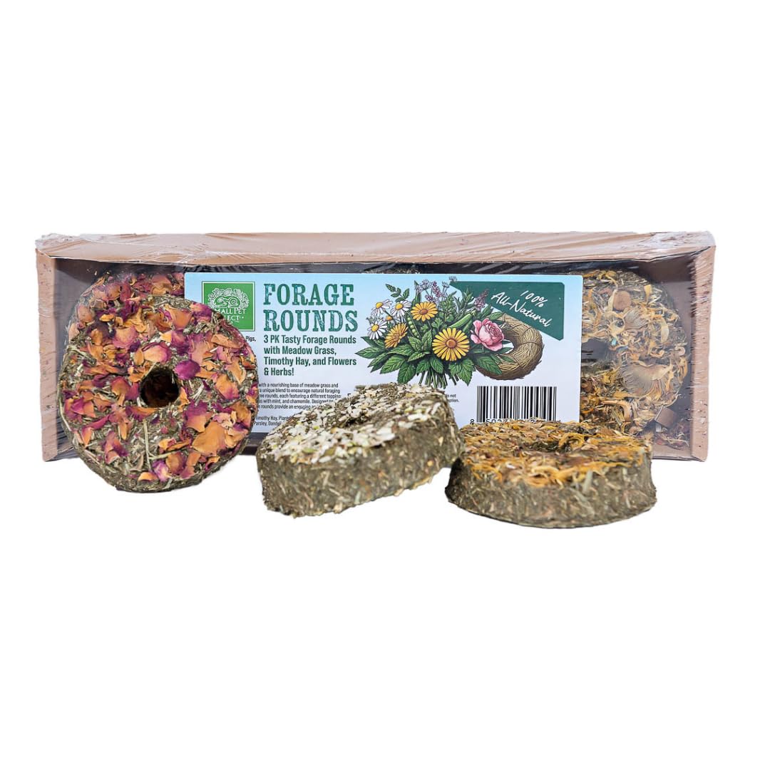 Small Pet Select – Forage Rounds Natural Treats for Rabbits, Guinea Pigs & Small Pets | Made with Meadow Grass & Premium Timothy Hay for Healthy Chewing & Enrichment