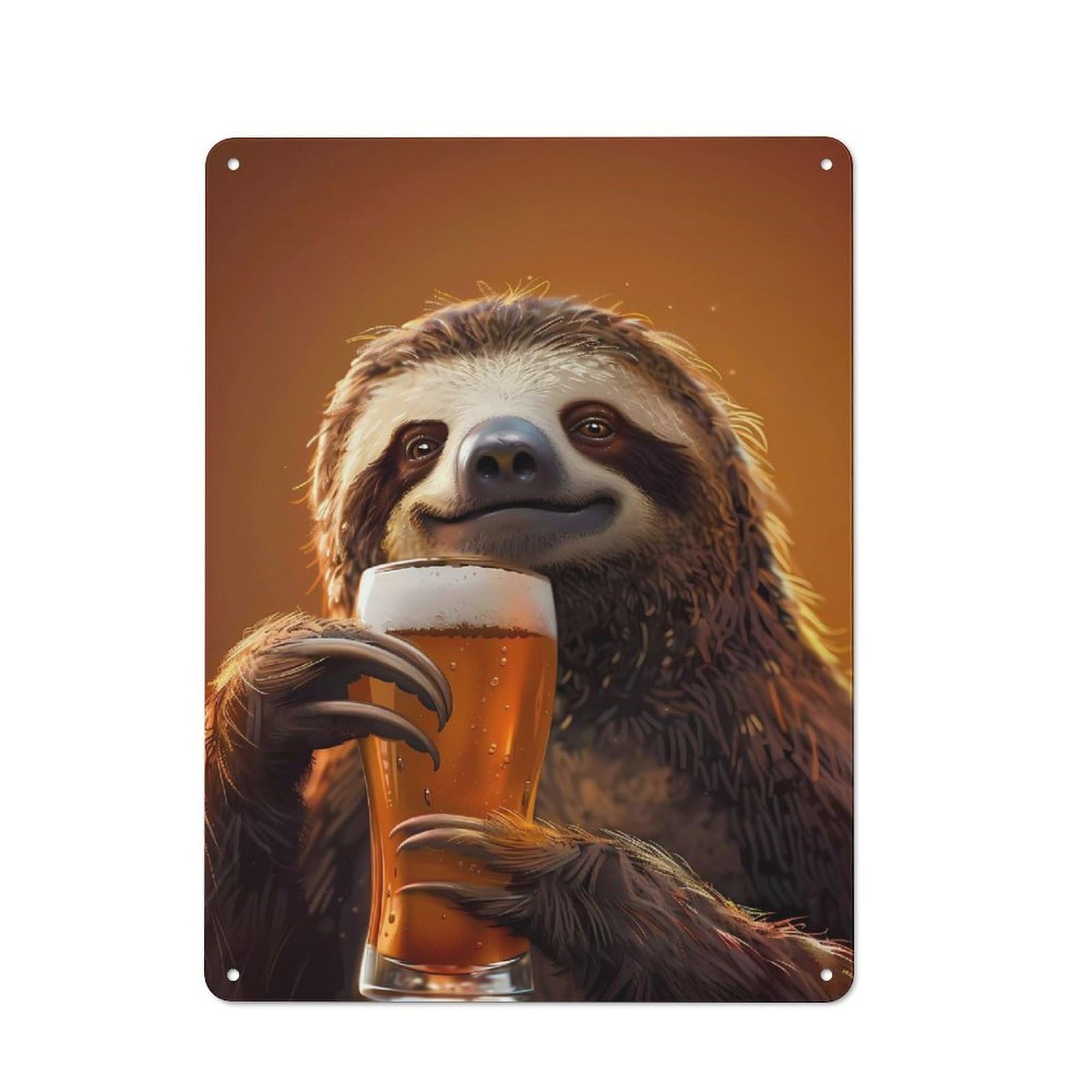 Loft Style Sloth Beer Decorative Metal Plaque 40x30cm, Studio Wall Art for Workspace, Cafe, Hallway Or Garage