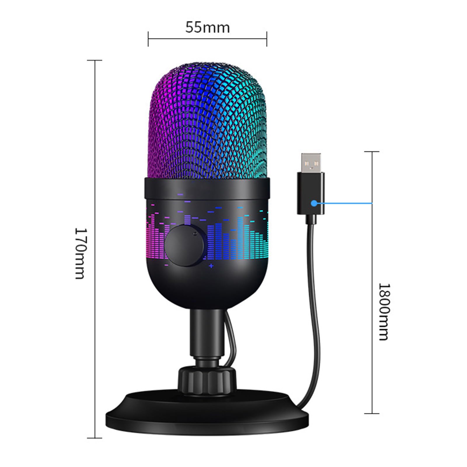 Microfono USB con illuminazione a LED per giochi e streaming, compatibile con PC, computer, console di gioco, accessori per computer