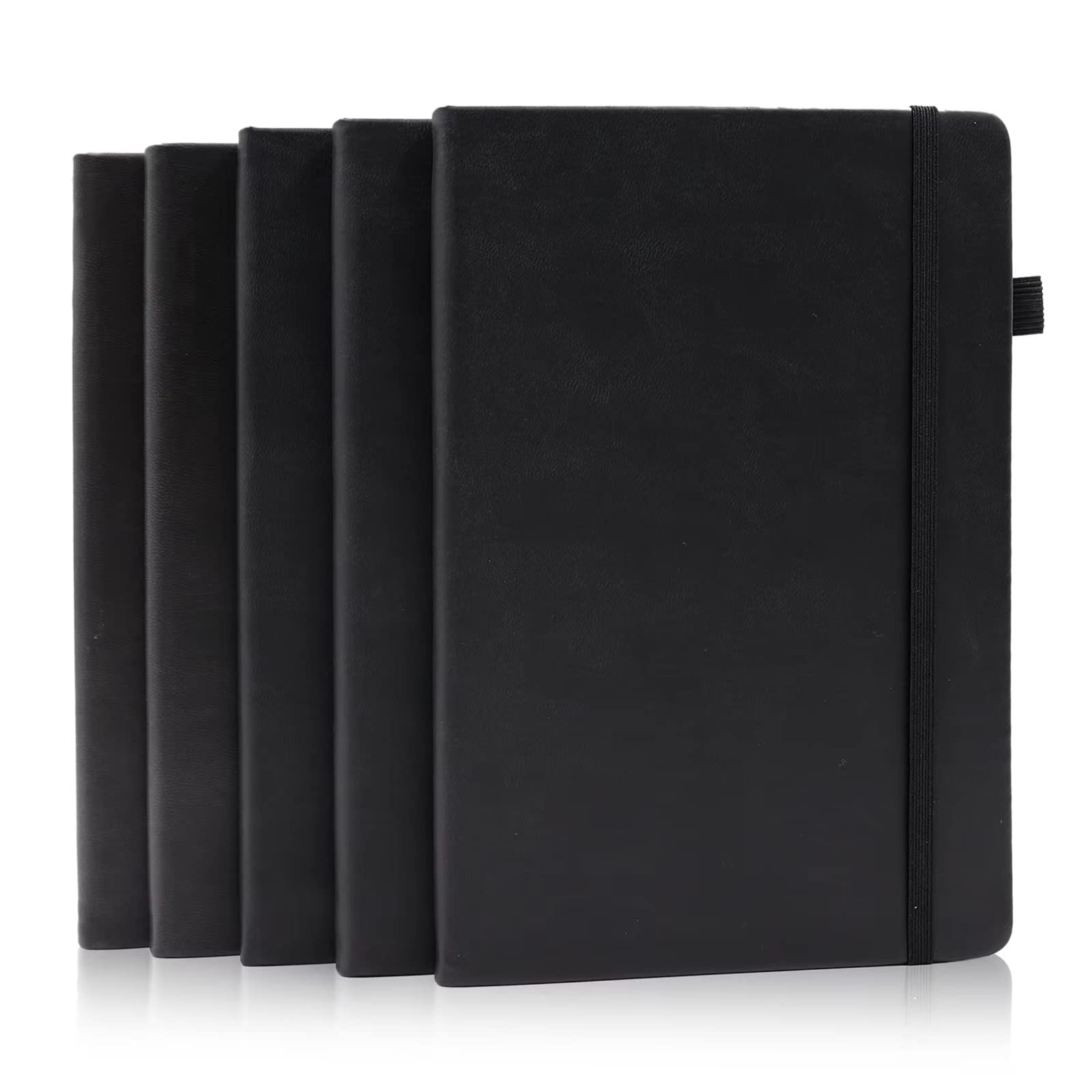 Notatnik w kropki z szlufką na długopis, twarda okładka, gruby papier premium 100 g/m² z kieszenią wewnętrzną, rozmiar M 14,5 x 21,3 cm, czarny