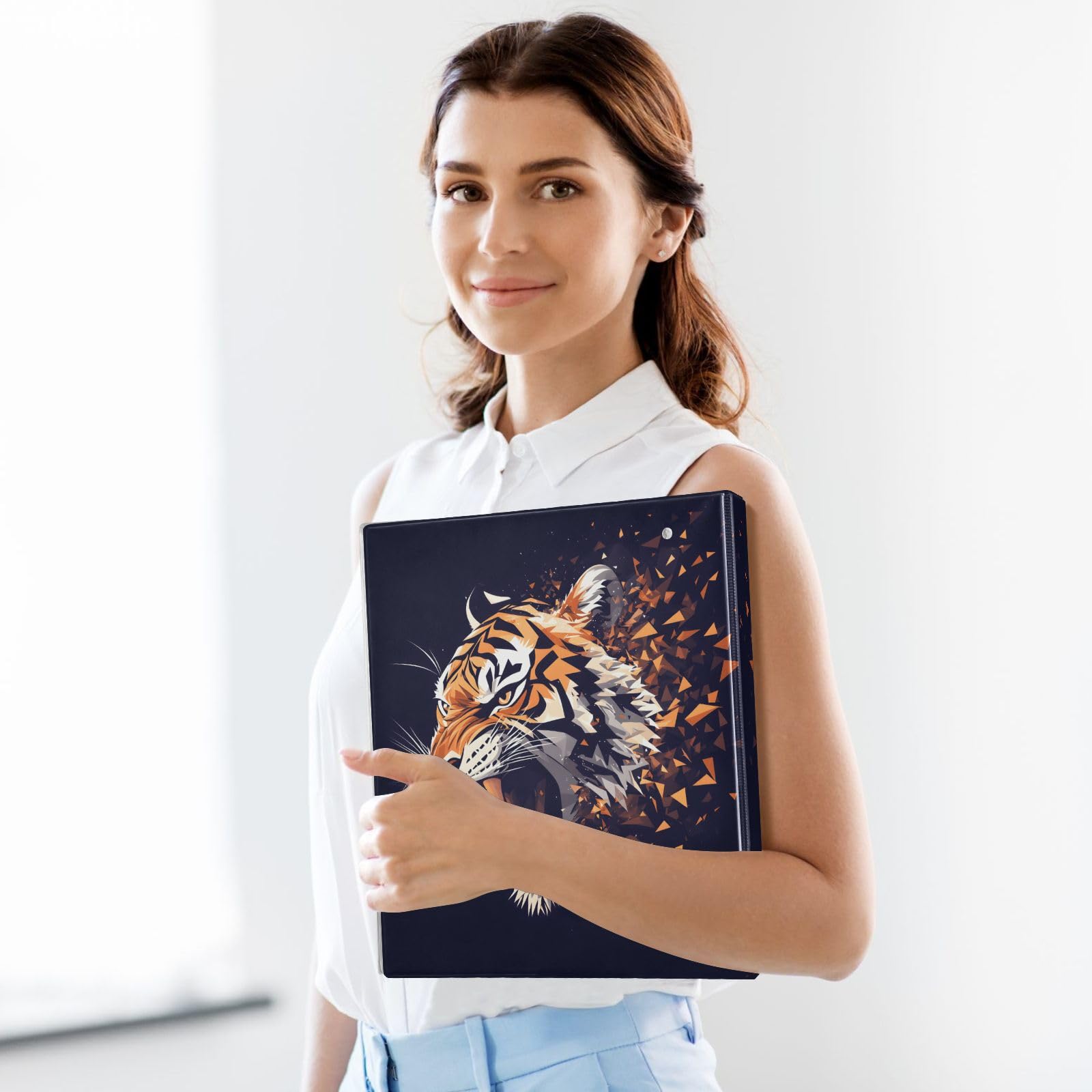 Confezione da 2 raccoglitori a 3 anelli, motivo Angry Tiger Animal, 3,8 cm, con 3 tasche trasparenti, portablocco e contiene 200 fogli, per ufficio, scuola, organizzazione domestica