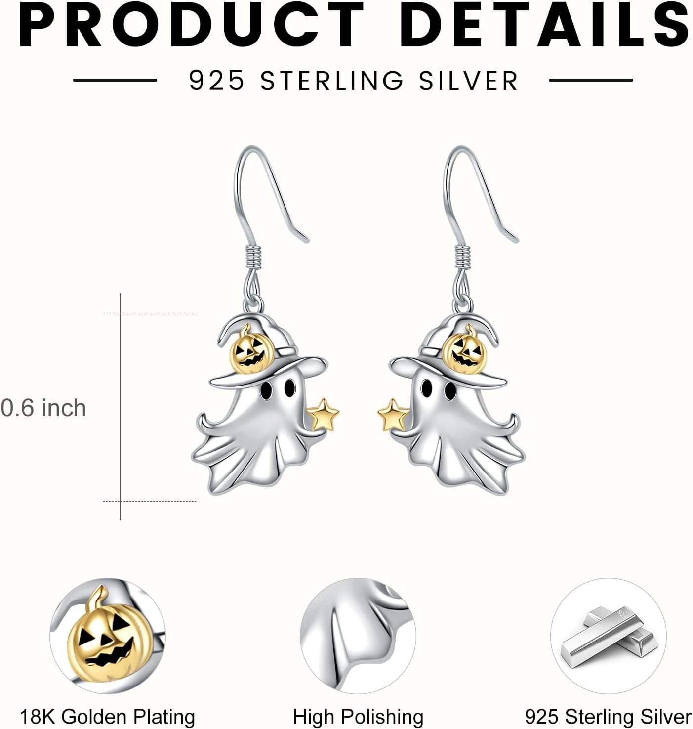 Cute Ghost Pumpkin Earrings for Teens 925 Sterling Silver Gothic Jewelry Halloweens Gift for Women Daughter - Image 3