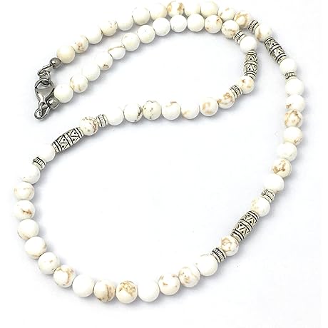 White Magnesite Gemstone Men's Necklace: Handmade Masculine Elegance