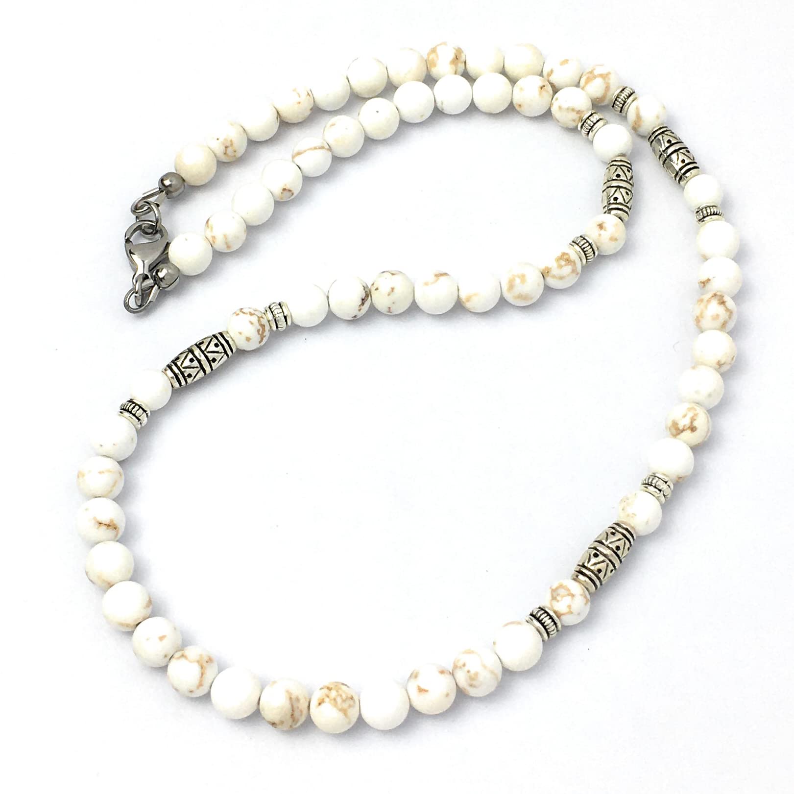 White Magnesite Gemstone 6mm Beaded Mens Necklace - Handcrafted in USA (White Magnesite, 18 inches)