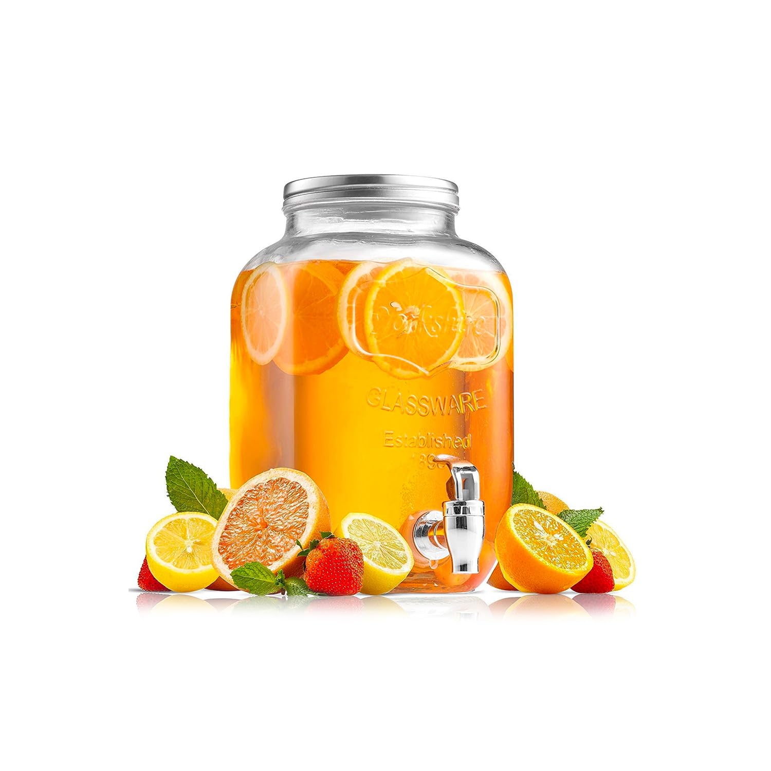 Dispenser with Tap, Glass Fountain for Drinks Dispenser for Detergents with 5L Capacity