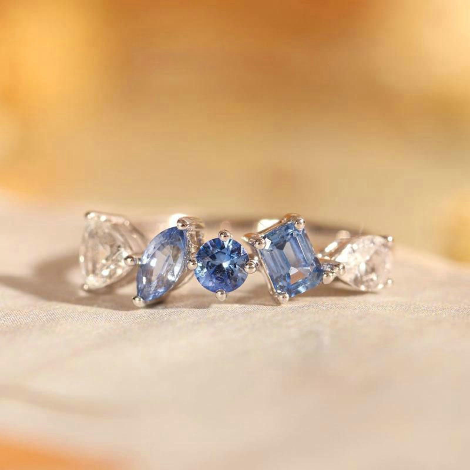Anello Donna Oro Bianco, 9K 14K 18K Anello con Topazio e moissanite