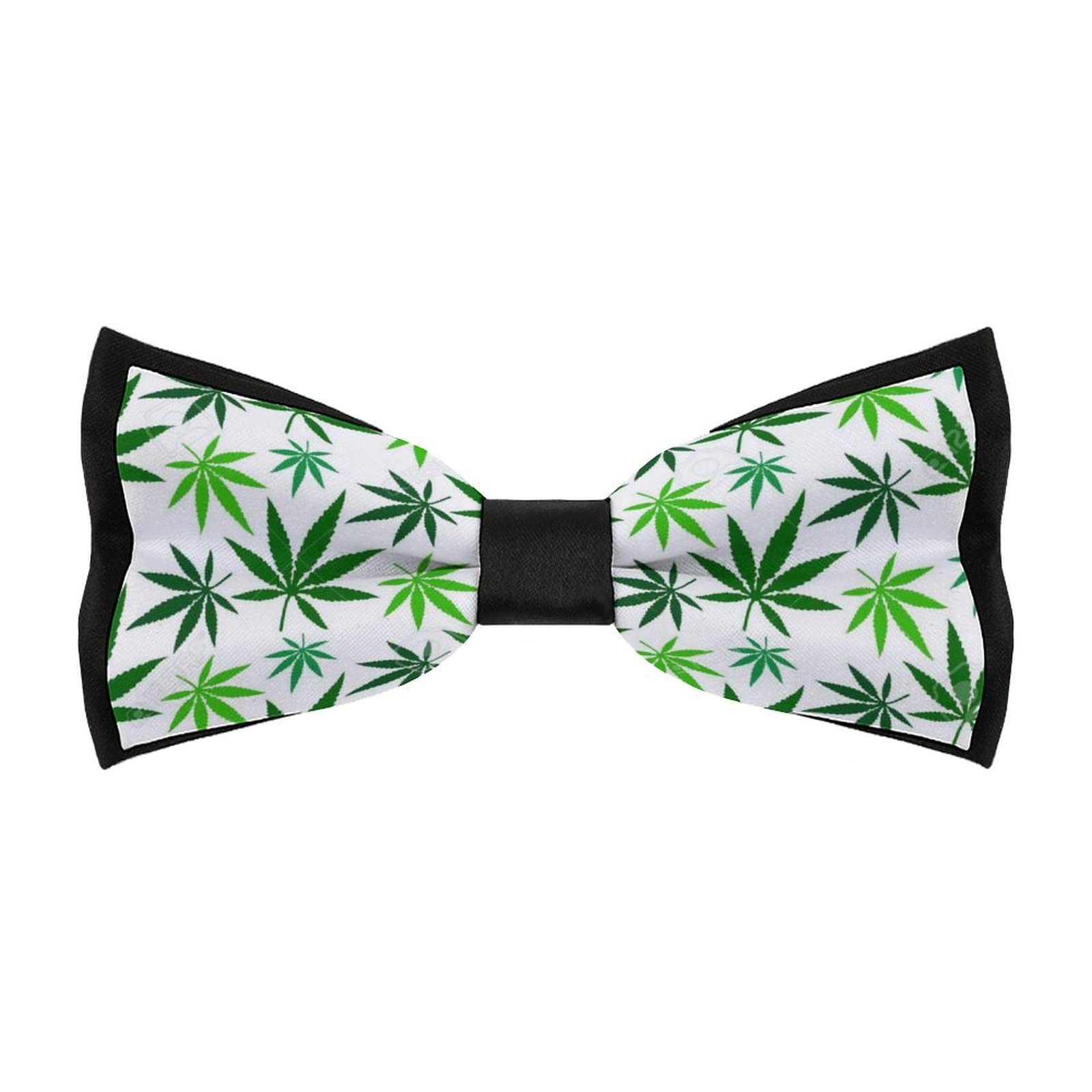 Weed Leaf Pattern Bow Ties for Men Adjustable Pre-Tied Bowties Fun Pattern Bow-Ties for Wedding Party