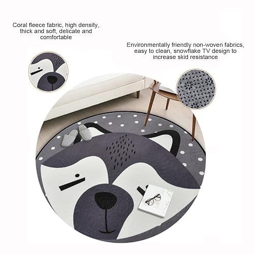 Miniatura 3 de Alfombra redonda de área para sala de estar, dormitorio, súper suave, antideslizante, de dibujos animados, de animales de bebé, decoración de