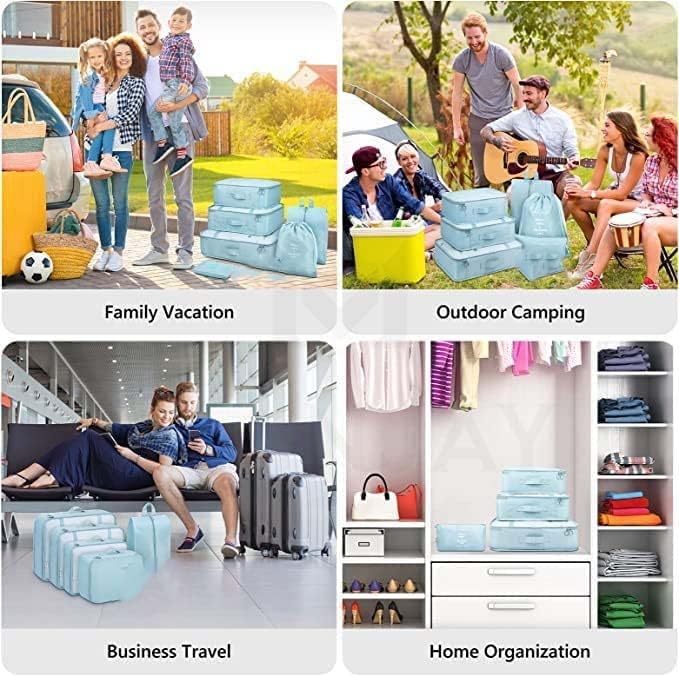 Image of Packing Cubes for Travel, 7-Piece Luggage Organizer Set with Shoe Bag & Laundry Pouch, Lightweight Compression Travel Organizers for Suitcases, Carry-On & Backpacks (SKY BLUE)