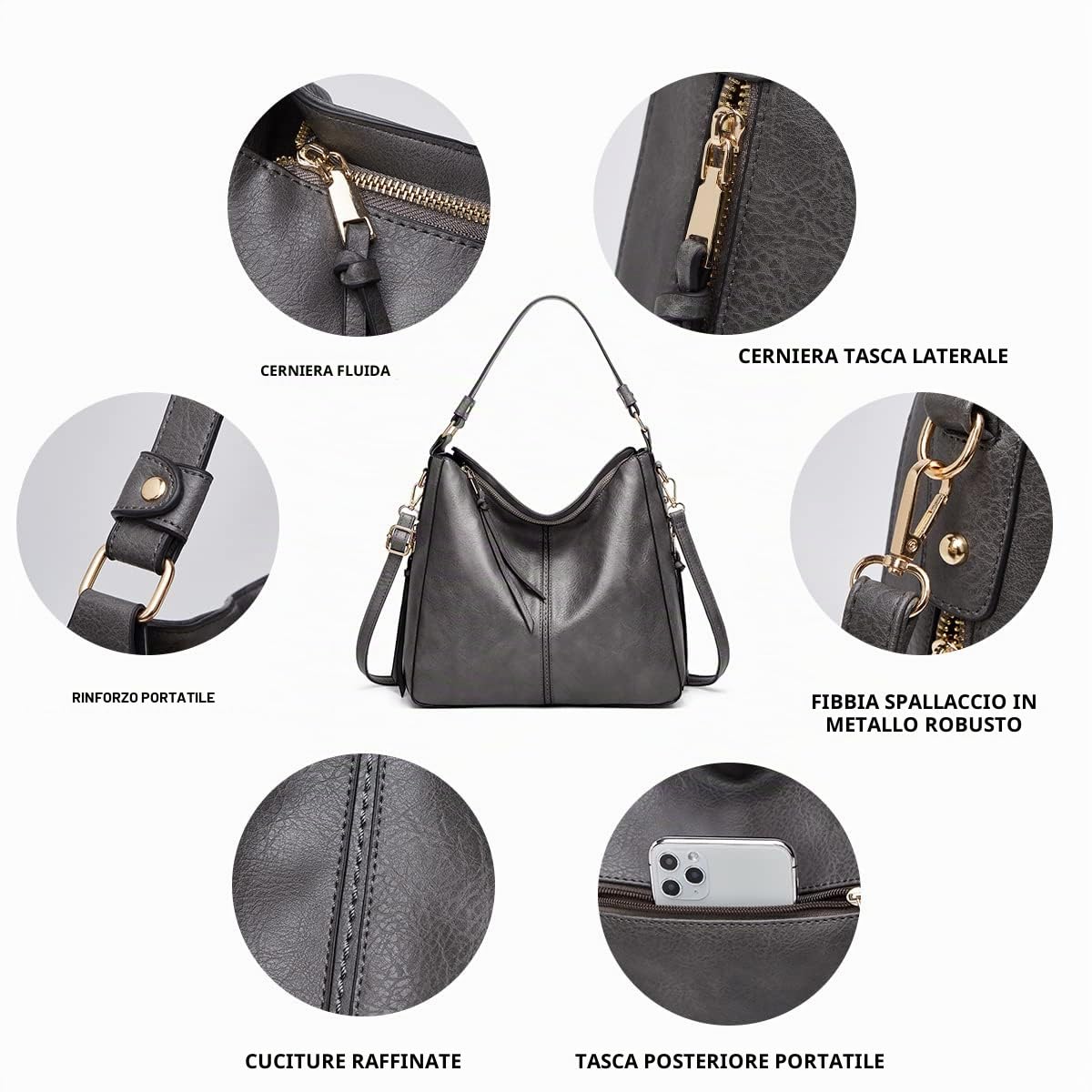 Pahajim Borsa a Spalla Grande PU Pelle Morbida Borsa Tracolla Elegante Set Borse Donna 3 pezzi Tote Bag per Lavoro Università Viaggio