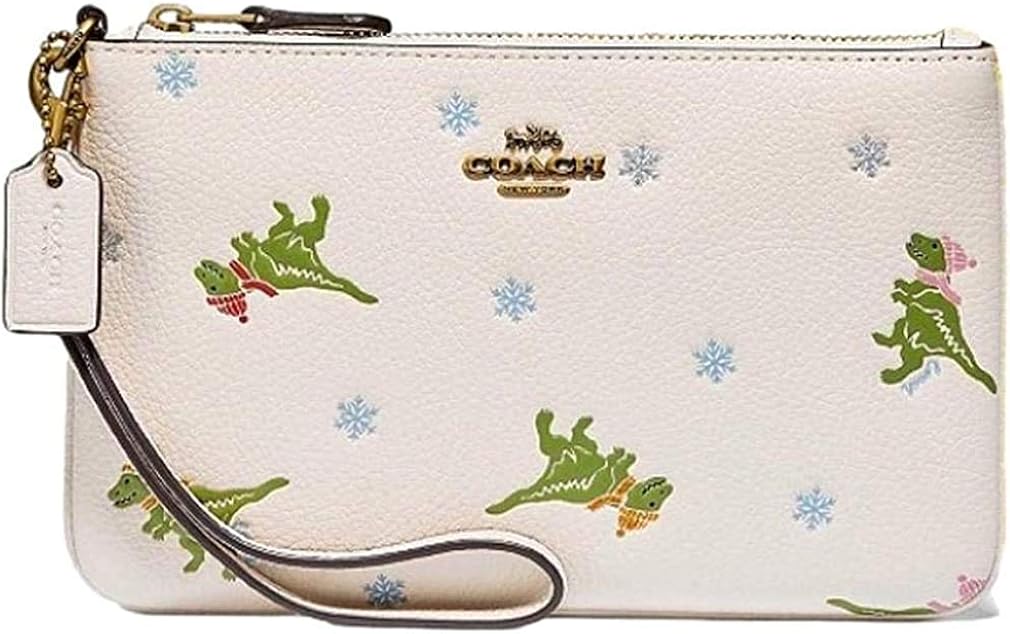 Coach Rexy Dinosaur Pebble Leather Wristlet With Gift Box Chalk