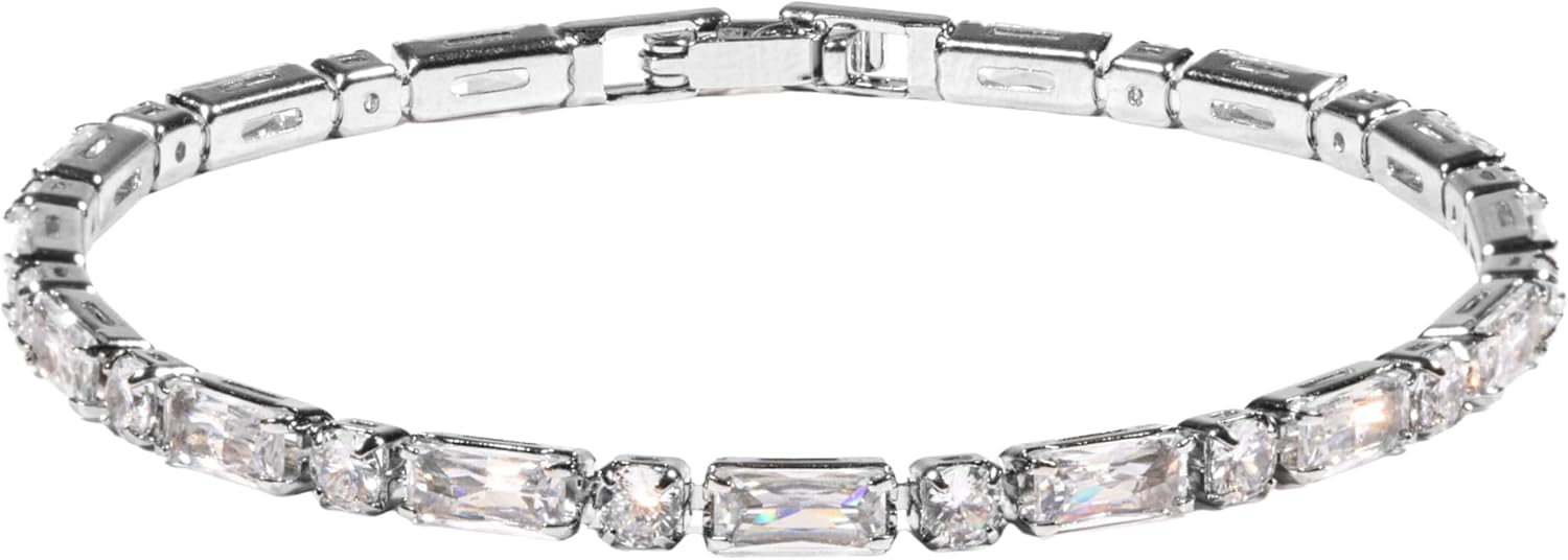 Emerald Cut and Round CZ Diamond Tennis Bracelet for Women Dainty Handmade Silver Jewelry Gifts for Mom Graduation Mothers Day Gifts for Wife Daughter Sister
