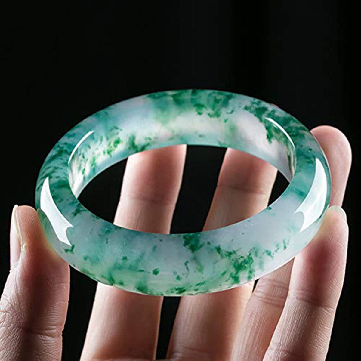 Bracciale Rigido da Donna in Giada, Bracciale in Giada Floreale Galleggiante, Gioielli, per Mamma E Fidanzata, con Portagioie,58cm