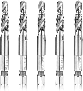 Hymnorq M6 x 1.0 Metric HSS 4341 Combination Drill and Tap Bit Set of 5pcs with 1/4” Hex Shank and Self-centering Split Point for Tapping in Wood Plastic and Aluminum